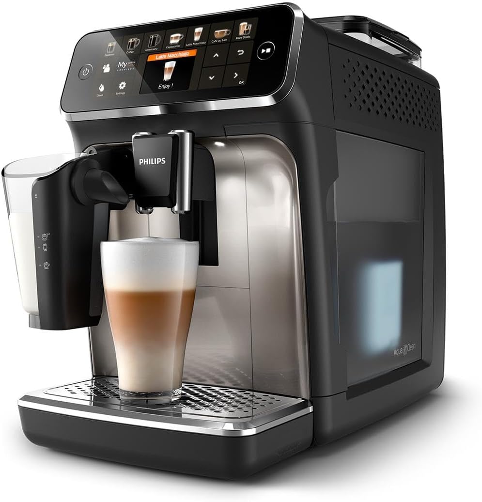 Serie 5400 Kaffeevollautomat (EP5447/90)– LatteGo Milchsystem, 12 Kaffeespezialitäten, Intuitives Display, 4 Benutzerprofile, Chrom